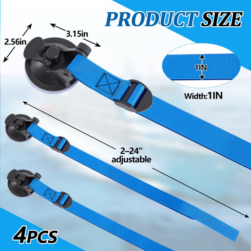 Woanger 4 Pcs Suction Cup Fender Straps Adjustable Boat Bumpers Fenders Strap Heavy Duty Suction Cups Vacuum Outdoor for Boat Bumpers Fenders(Blue) - Image 2